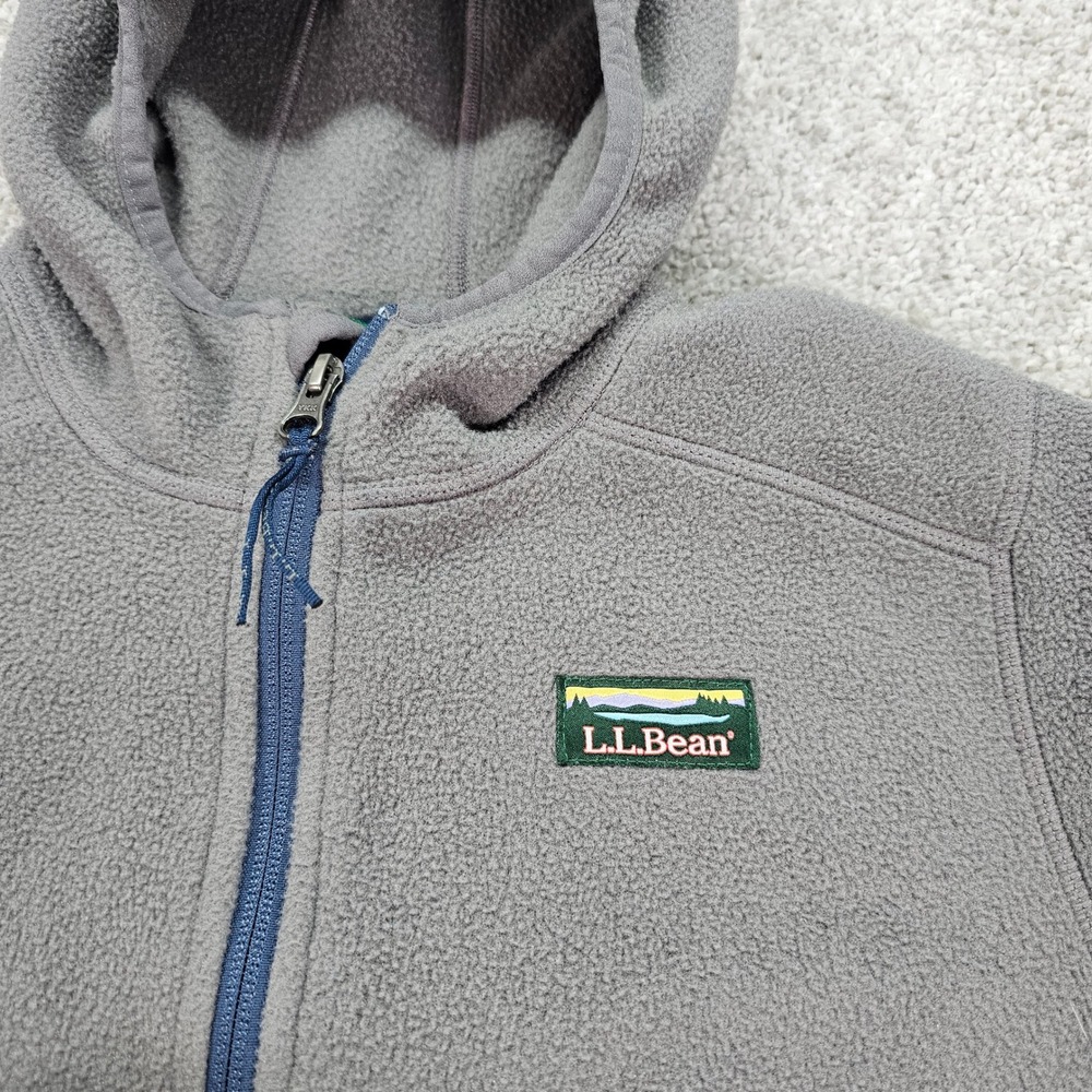 LL Bean Kids Fleece Hooded Jacket Colorblock Full Zip Gray Blue XL 18